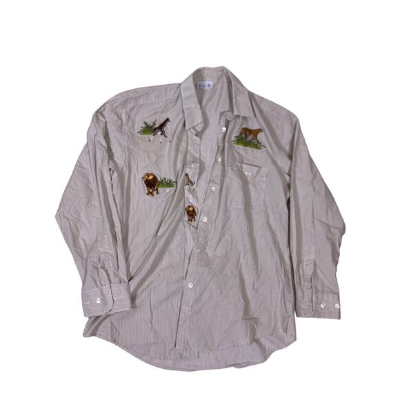 VTG Animal Embroidered Button-Up Shirt | Giraffe Tiger Cheetah Top Women’s XL - Picture 2 of 5